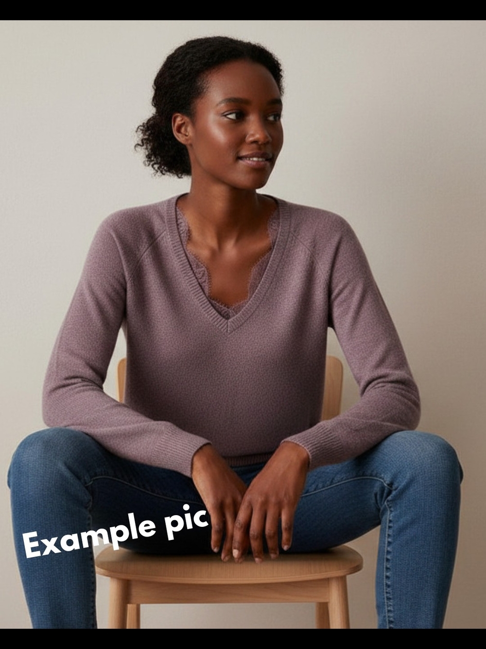 Reitmans Size Small, EUC, Lace Detail V-Neck Sweater, Dusty Mauve, Lightweight - Picture 2 of 7